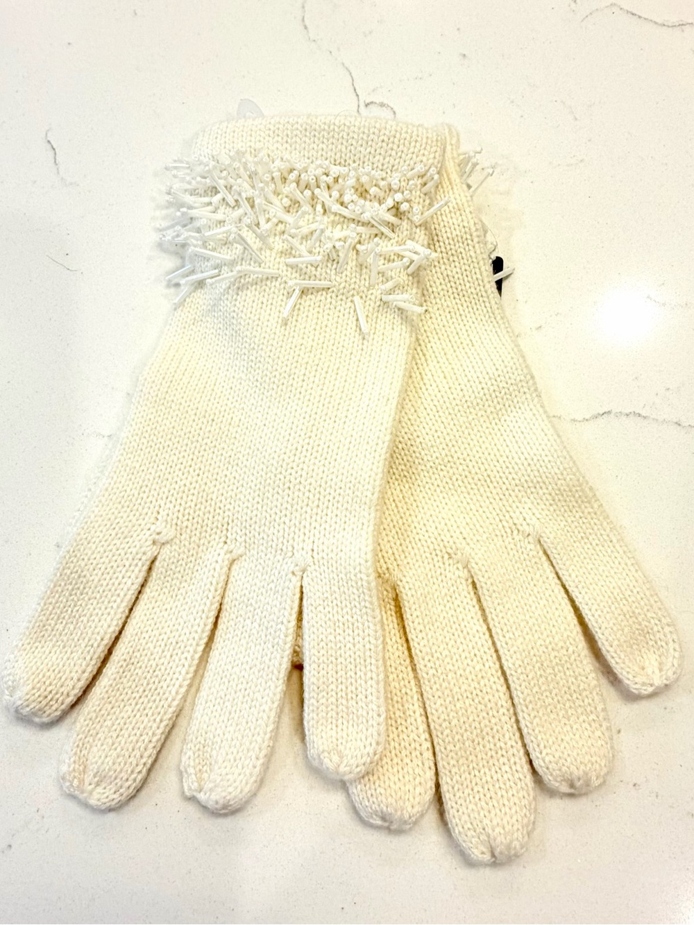 NWT BCBGMaxAzria Ivory Knit Beaded Cuff Gloves